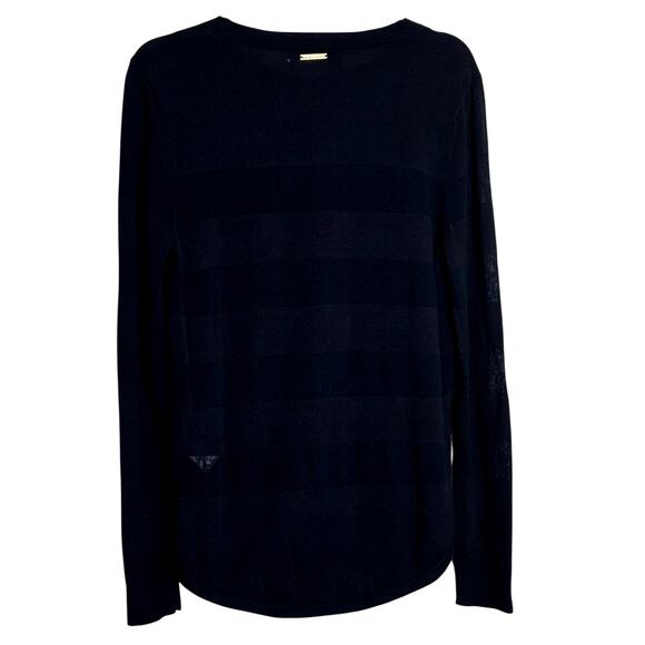 Michael Kors Dark Navy Sheer Linen Blend Striped Sweater Size Large - Picture 2 of 4